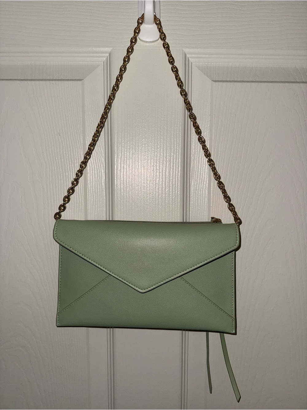 Rebecca Minkoff Sage Green Envelope Crossbody with Gold Chain